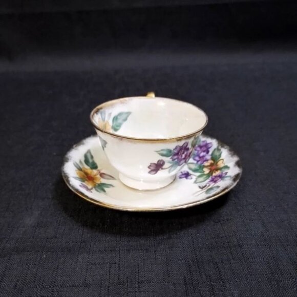 Vintage Porcelain Norcrest Japan Floral Iridescent Teacup and Saucer Set - Picture 2 of 13